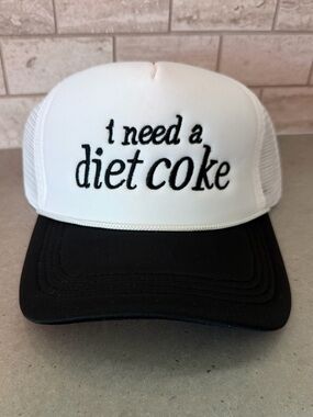 White & Black 'I Need a Diet Coke' Trucker Hat